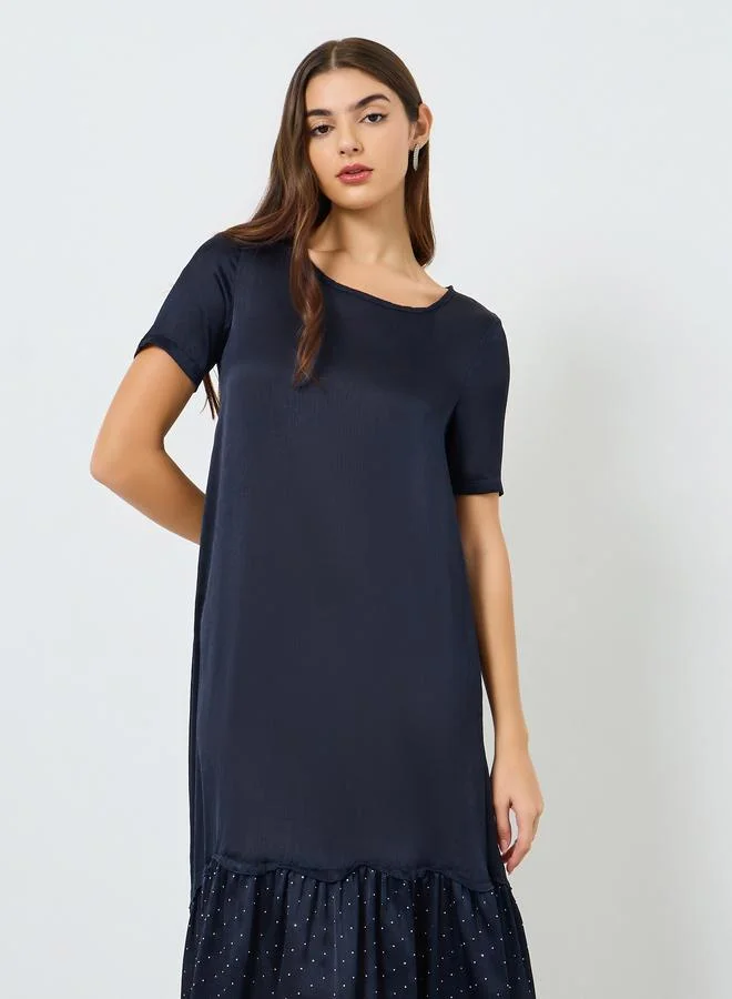 Styli Women Navy Blue Ruffled Hem Midi Dress